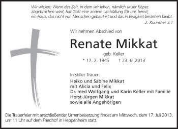 Traueranzeige von Renate Mikkat von Starkenburger Echo