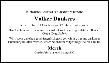 Traueranzeige von Volker Dankers von Echo-Zeitungen (Gesamtausgabe)