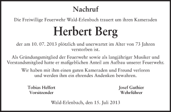 Traueranzeige von Reiner Berg von Starkenburger Echo