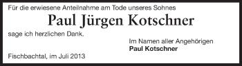 Traueranzeige von Paul Jürgen Kotschner von Echo-Zeitungen (Gesamtausgabe)