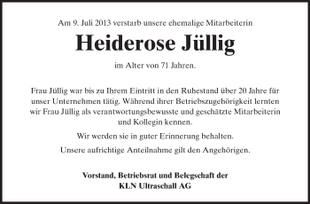 Traueranzeige von Heiderose Jüllig von Starkenburger Echo