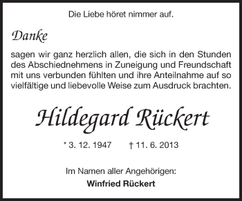 Traueranzeige von Hildegard Rückert von Echo-Zeitungen (Gesamtausgabe)
