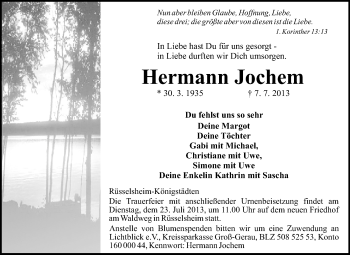 Traueranzeige von Hermann Jochem von Rüsselsheimer Echo, Groß-Gerauer-Echo, Ried Echo