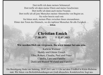 Traueranzeige von Christian Emich von Echo-Zeitungen (Gesamtausgabe)