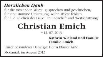 Traueranzeige von Christian Emich von Echo-Zeitungen (Gesamtausgabe)