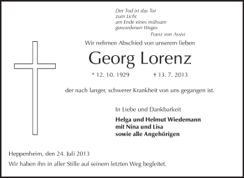Traueranzeige von Georg Lorenz von Starkenburger Echo