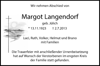 Traueranzeige von Margot Langendorf von Rüsselsheimer Echo, Groß-Gerauer-Echo, Ried Echo