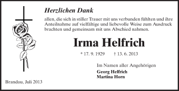 Traueranzeige von Irma Helfrich von Echo-Zeitungen (Gesamtausgabe)