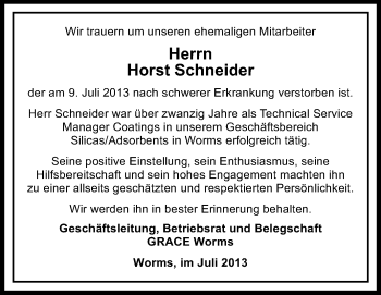 Traueranzeige von Horst Schneider von Echo-Zeitungen (Gesamtausgabe)