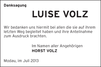 Traueranzeige von Luise Volk von Echo-Zeitungen (Gesamtausgabe)
