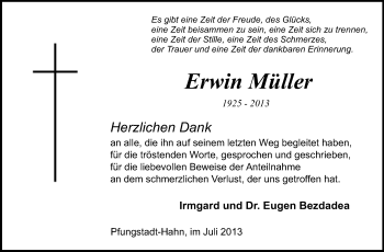 Traueranzeige von Erwin Müller von Echo-Zeitungen (Gesamtausgabe)