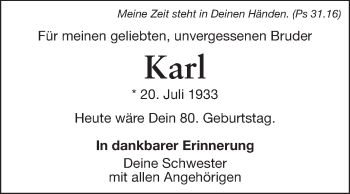 Traueranzeige von Karl Bauer von Echo-Zeitungen (Gesamtausgabe)