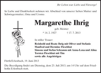 Traueranzeige von Margarethe Ihrig von Starkenburger Echo