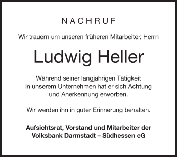 Traueranzeige von Ludwig Heller von Echo-Zeitungen (Gesamtausgabe)