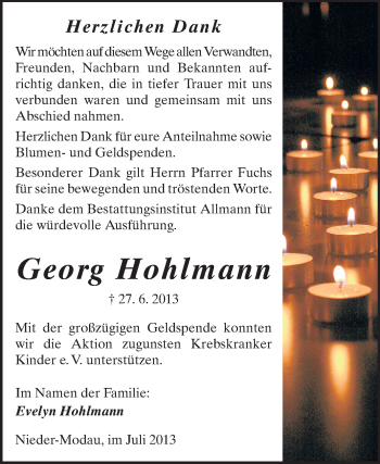 Traueranzeige von Georg Hohlmann von Echo-Zeitungen (Gesamtausgabe)