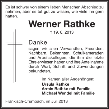 Traueranzeige von Werner Rathke von Odenwälder Echo