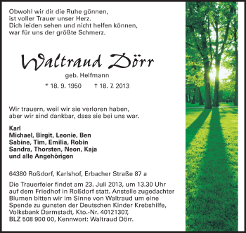 Traueranzeige von Waltraud Dörr von Echo-Zeitungen (Gesamtausgabe)