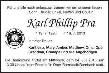 Traueranzeige von Karl Phillip Pra von Echo-Zeitungen (Gesamtausgabe)