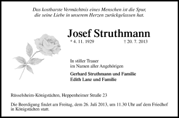 Traueranzeige von Josef Struthmann von Rüsselsheimer Echo, Groß-Gerauer-Echo, Ried Echo