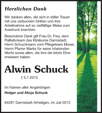 Traueranzeige von Alwin Schuck von Echo-Zeitungen (Gesamtausgabe)