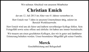 Traueranzeige von Christian Emich von Echo-Zeitungen (Gesamtausgabe)