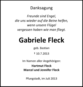 Traueranzeige von Gabriele Fleck von Echo-Zeitungen (Gesamtausgabe)