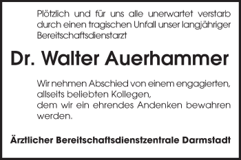 Traueranzeige von Walter Auerhammer von Echo-Zeitungen (Gesamtausgabe)