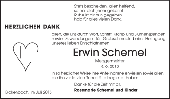 Traueranzeige von Erwin Schemel von Echo-Zeitungen (Gesamtausgabe)
