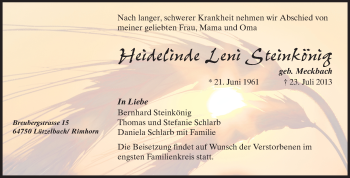 Traueranzeige von Heidelinde Leni Steinkönig von Odenwälder Echo