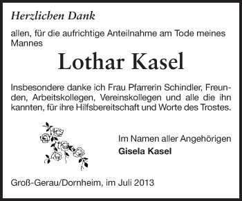 Traueranzeige von Lothar Kasel von Rüsselsheimer Echo, Groß-Gerauer-Echo, Ried Echo