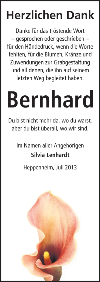 Traueranzeige von Bernhard Lenhardt von Starkenburger Echo