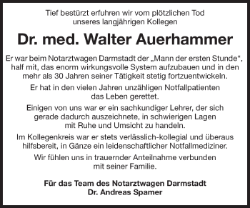 Traueranzeige von Walter Auerhammer von Echo-Zeitungen (Gesamtausgabe)