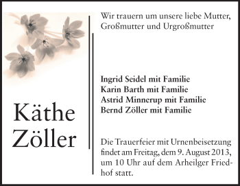 Traueranzeige von Käthe Zöller von Echo-Zeitungen (Gesamtausgabe)