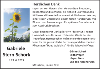 Traueranzeige von Gabriele Stern-Schork von Odenwälder Echo