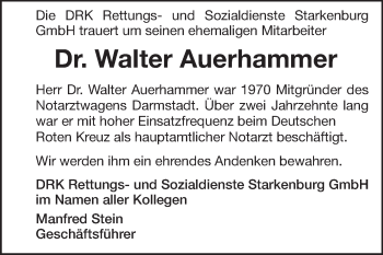 Traueranzeige von Walter Auerhammer von Echo-Zeitungen (Gesamtausgabe)