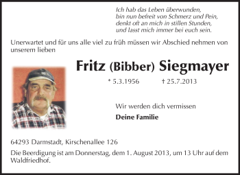 Traueranzeige von Fritz Siegmayer von Echo-Zeitungen (Gesamtausgabe)
