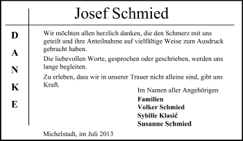 Traueranzeige von Josef Schmied von Odenwälder Echo