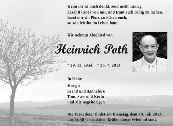 Traueranzeige von Heinrich Poth von Echo-Zeitungen (Gesamtausgabe)