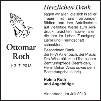 Traueranzeige von Ottomar Roth von Odenwälder Echo