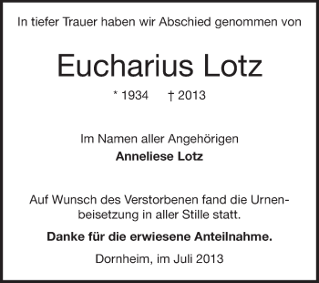 Traueranzeige von Eucharius Lotz von Rüsselsheimer Echo, Groß-Gerauer-Echo, Ried Echo