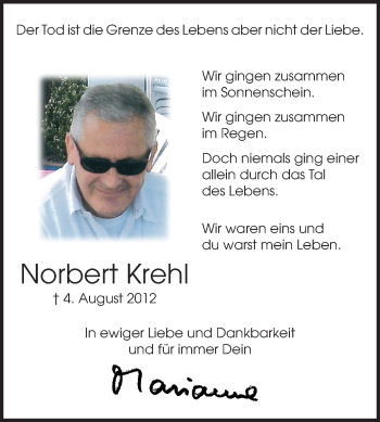 Traueranzeige von Norbert Krehl von Echo-Zeitungen (Gesamtausgabe)