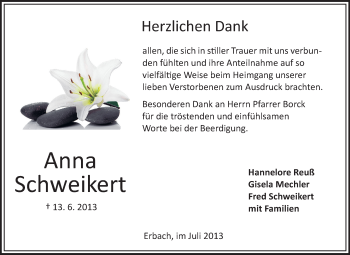 Traueranzeige von Anna Schweikert von Odenwälder Echo