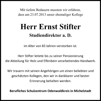 Traueranzeige von Ernst Stifter von Odenwälder Echo