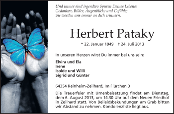 Traueranzeige von Herbert Pataky von Echo-Zeitungen (Gesamtausgabe)