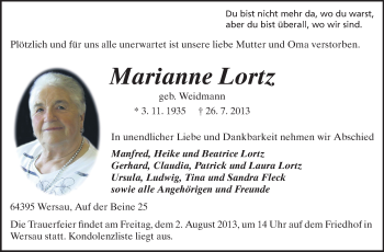 Traueranzeige von Marianne Lortz von Echo-Zeitungen (Gesamtausgabe)