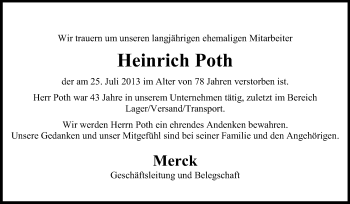 Traueranzeige von Heinrich Poth von Echo-Zeitungen (Gesamtausgabe)