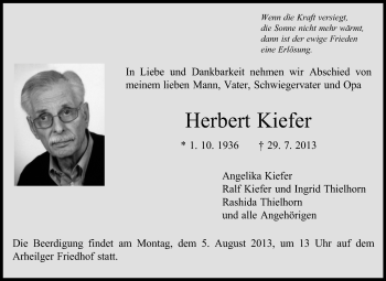 Traueranzeige von Herbert Kiefer von Echo-Zeitungen (Gesamtausgabe)