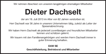 Traueranzeige von Dieter Dachselt von Echo-Zeitungen (Gesamtausgabe)