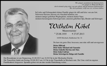 Traueranzeige von Wilhelm Köbel von Echo-Zeitungen (Gesamtausgabe)
