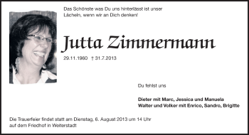 Traueranzeige von Jutta Zimmermann von Echo-Zeitungen (Gesamtausgabe)